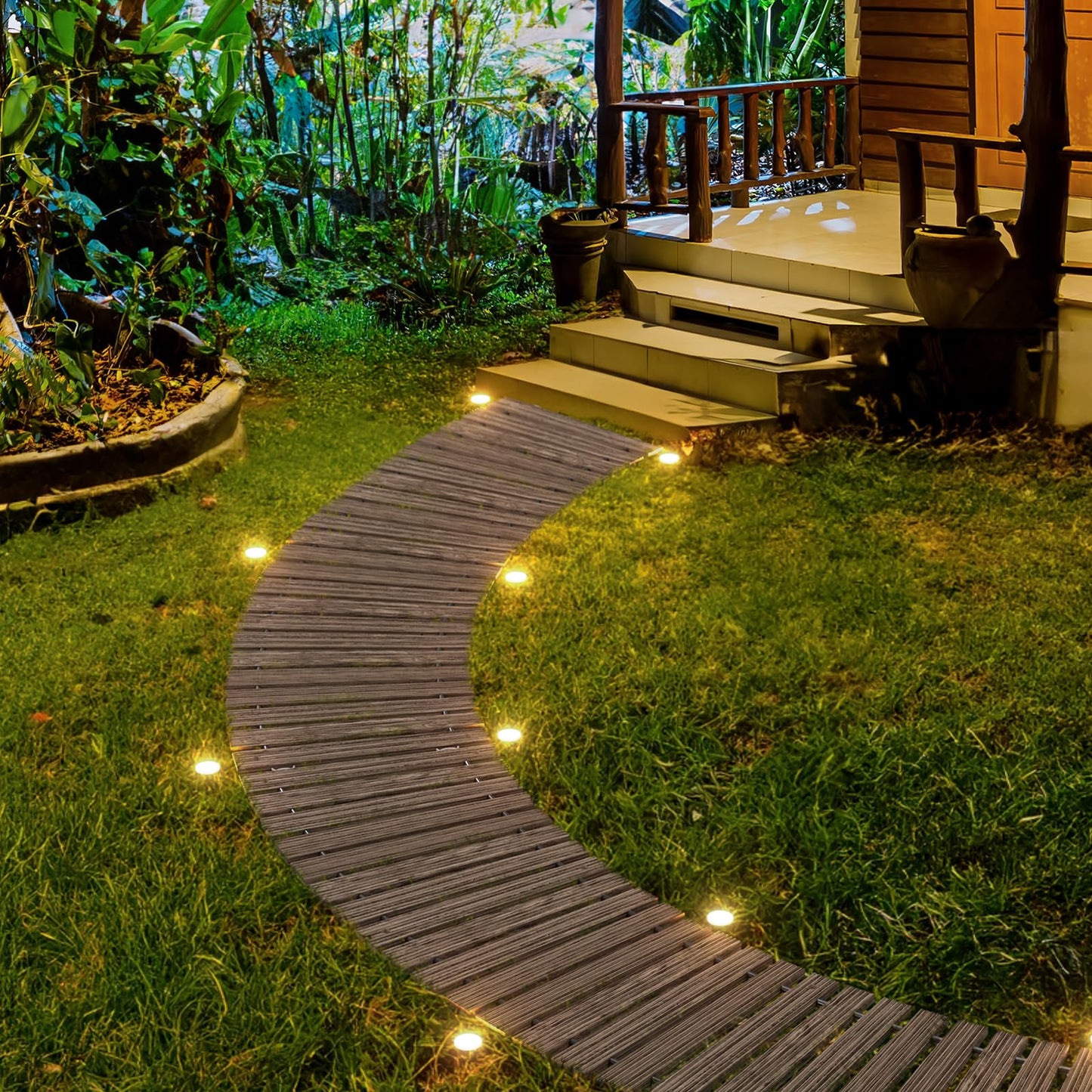 Amazer Wooden Garden Pathway Pavers for Outside,8.5FT Roll Out Straight Walkway Widened Plank Non-Slip Outdoor Patio Straight Path with 8 Stakes, Garden Lawn Boardwalk Backyard Walkway, Brown