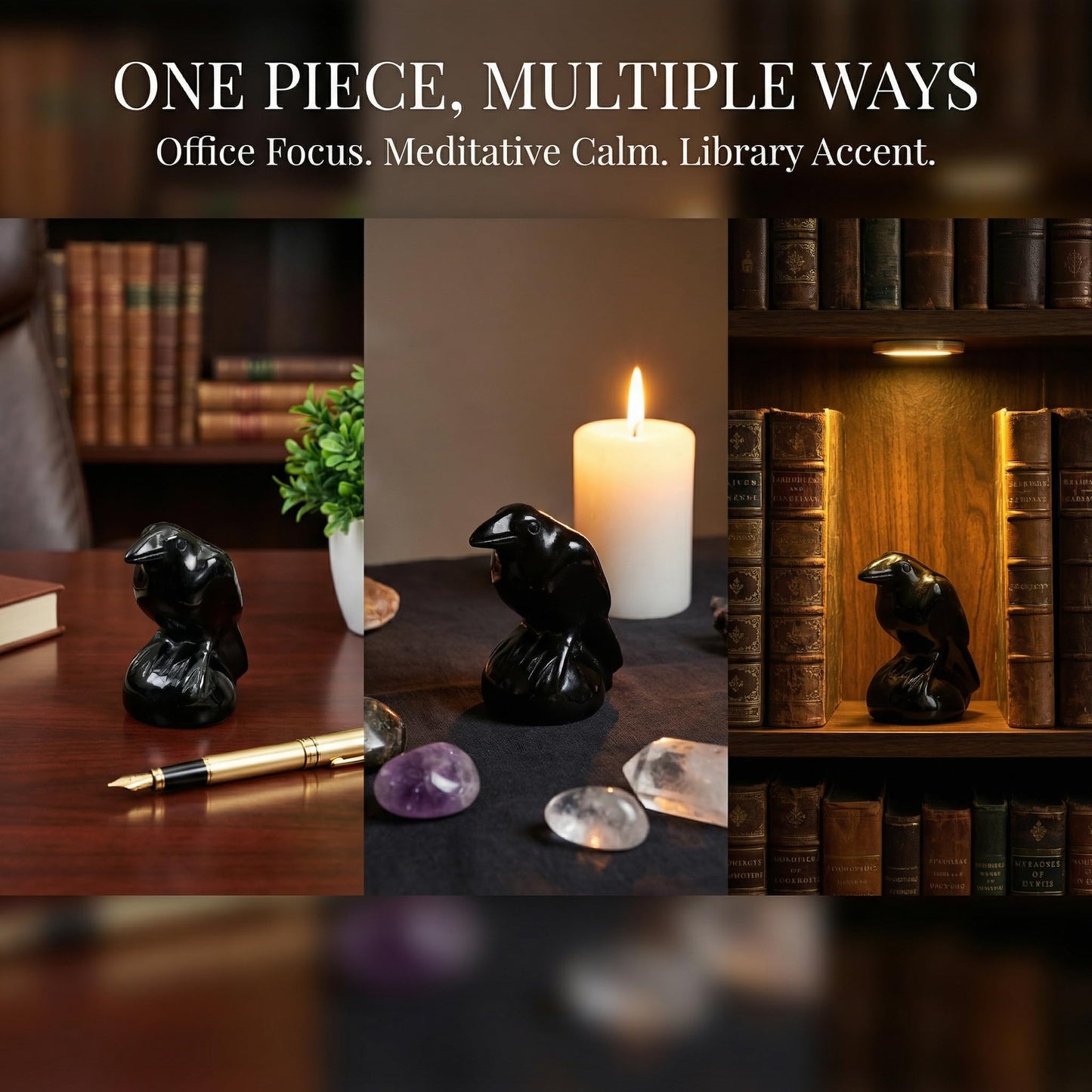 DZJXBZhu Obsidian Crystal Raven Statue 2" Natural Crystal Crow Figurine Healing Stone Raven Halloween Decor Office Home Decor Gift Collect