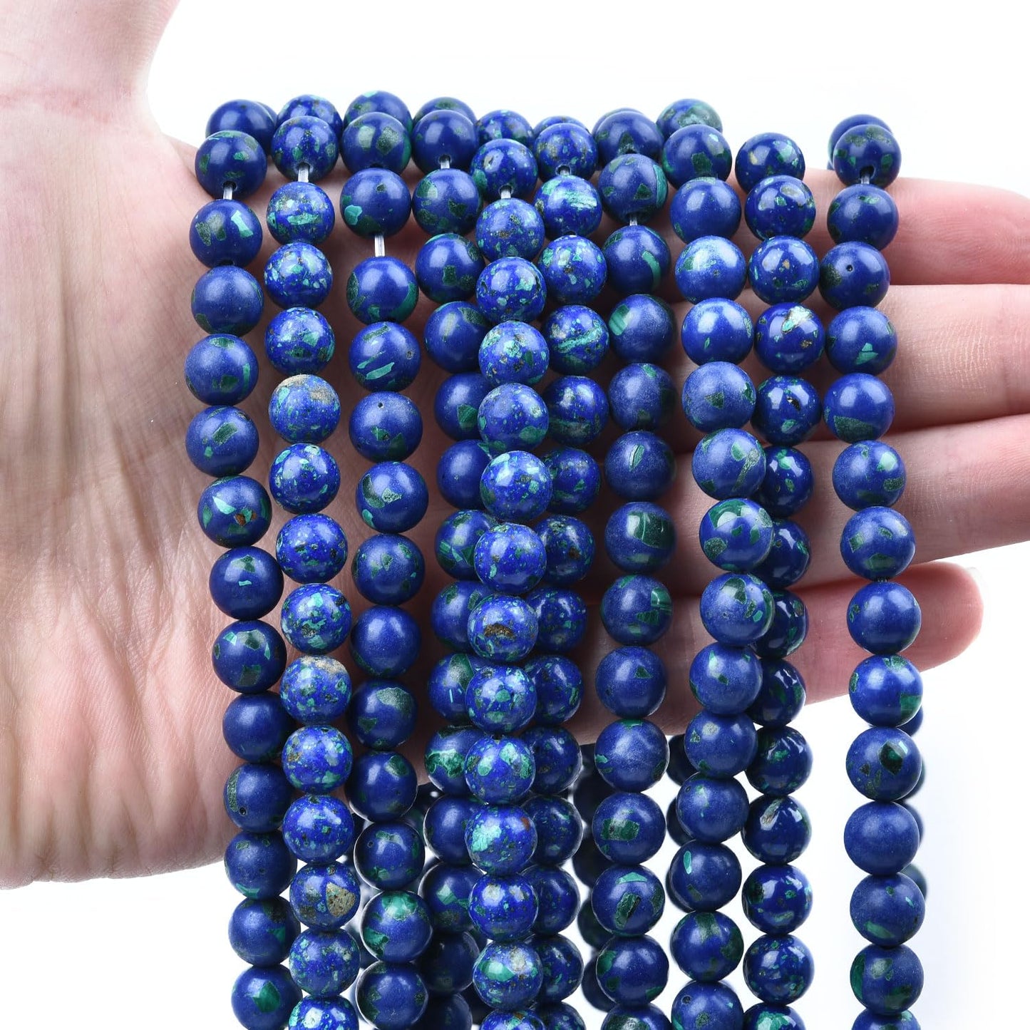 HAAMIIQII 8mm Lapis Lazuli Round Stone Spacer Beads, Loose Gemstone Beads for Jewelry Making, DIY Bracelet, Necklace, Healing Crystal 15 Inch (51pcs)