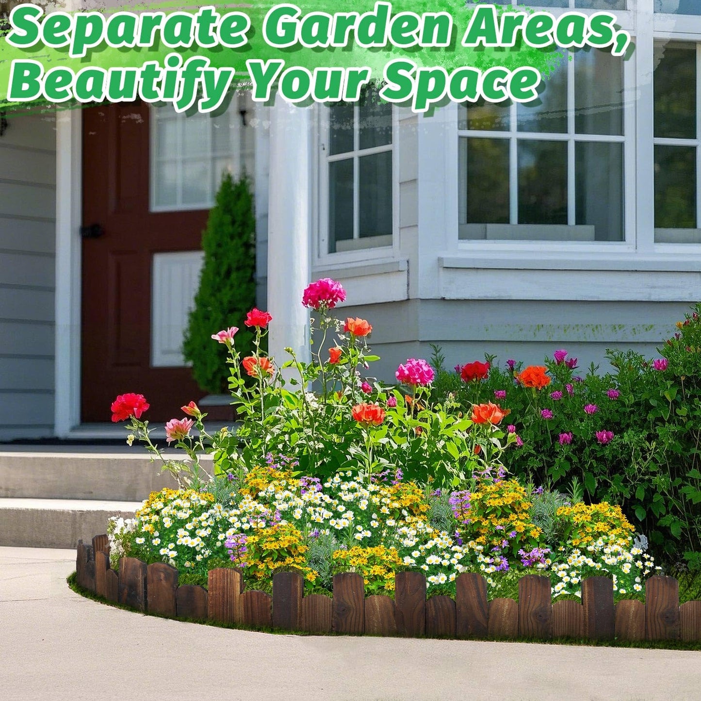 Wooden Garden Edging - 2 Pcs 5.9''x41.3'' Sturdy Pine Landscape Border, Flexible Decorative Fence for Outdoor Yard Lawn Flower Bed Pathway Tree