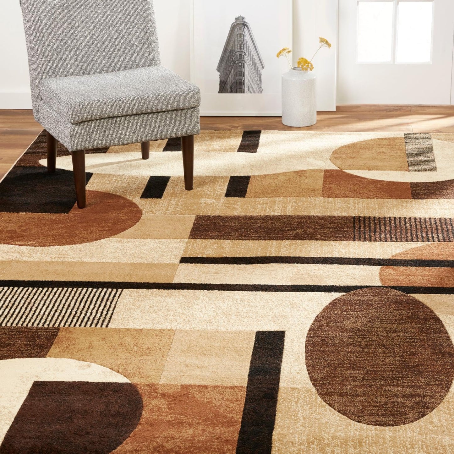 Home Dynamix Tribeca Jasmine Modern Area Rug, Abstract Brown/Beige 39" X 55"