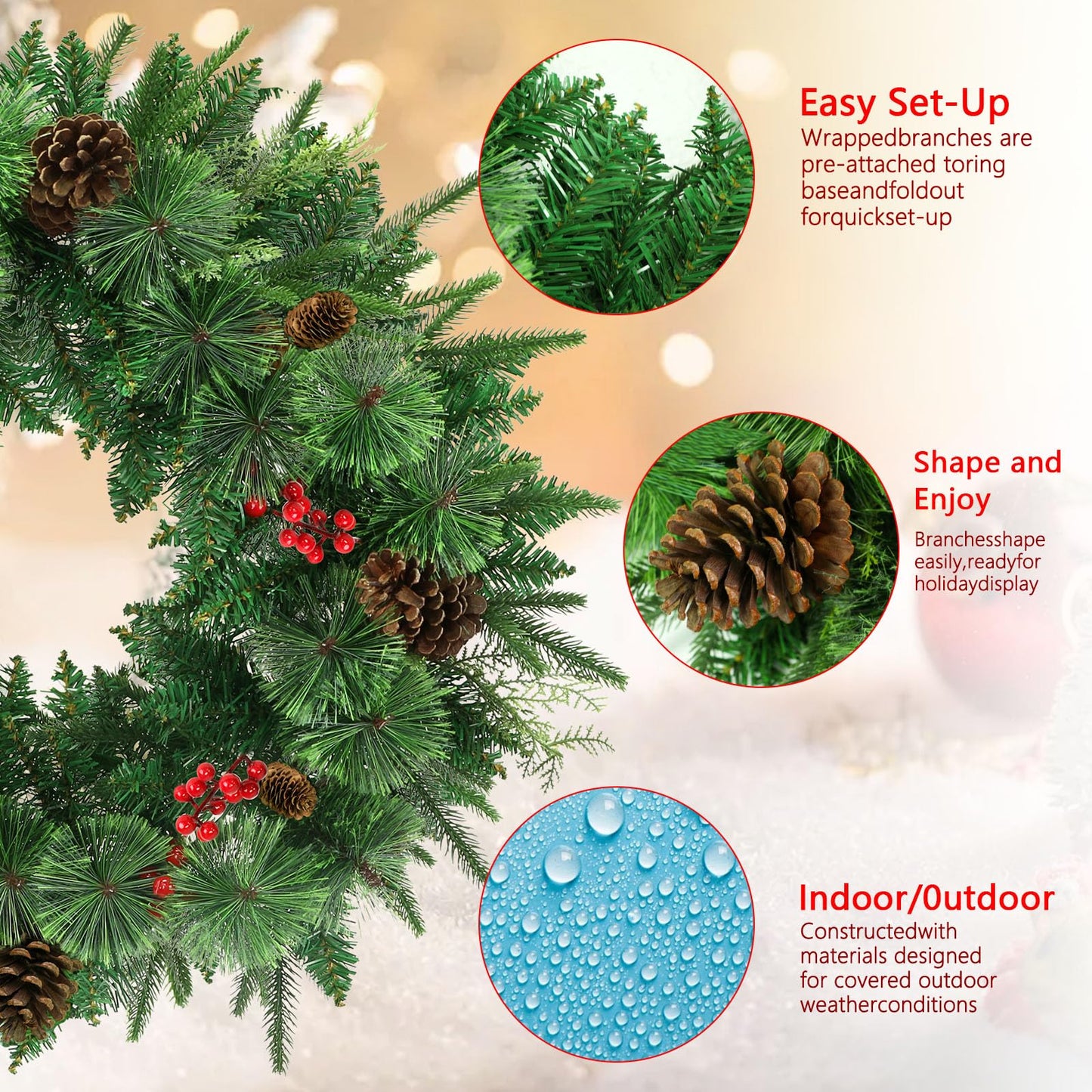 Remote Control 36" Pre-Lit Artificial Christmas Wreath, Norwood Fir Carolina Pine with Crestwood Spruce Pine Cones and Berry Clusters Warm White 75 LED Lights Christmas Decor in/Outdoor Holiday Decor