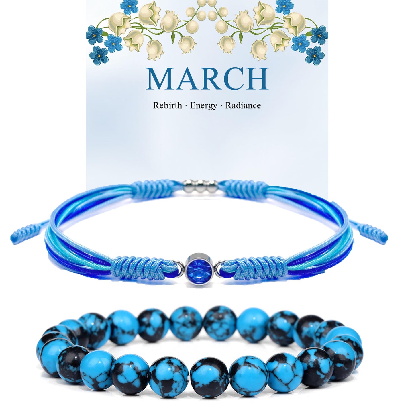 Crgwxzl March Birthstone Bracelets for Women Men,Healing Crystal Protection Stone Green Turquoise Beads Bracelet,String Wrap Zodiac Month Bracelets Birthday Jewelry Gifts