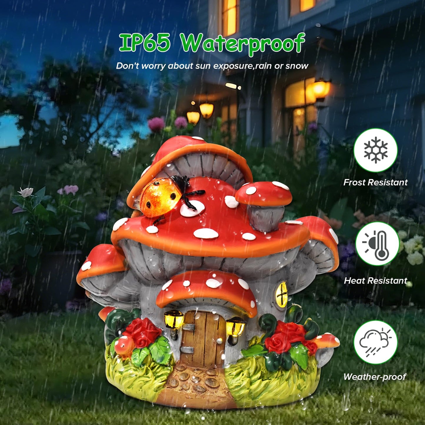 WINTS Solar Mushroom House Statue,Fairy Garden Houses with Solar Lights, Outdoor Mushroom Garden Statue Decoration for Fairy House, Outside Lawn Yard Patio, Gifts for Mom