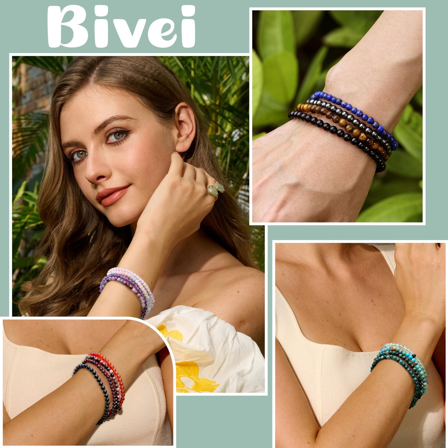 African Turquoise - Transformation - 4mm Beaded Bracelets for Women Handmade Semi Precious Natural Stone Stretch Elastic Jewelry Yoga Protection Gifts Small