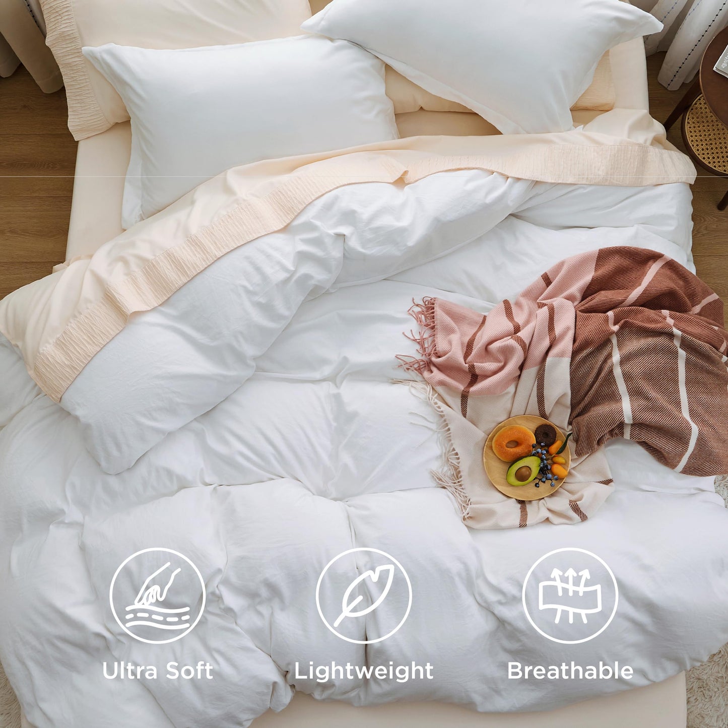 Bedsure White Duvet Cover Queen Size - 3 Pieces Prewashed Cotton-Like Polyester Extra Soft Bedding Set, Includes 1 Duvet Cover 90x90 Inches with Zipper Closure & 2 Pillow Shams, Comforter Not Included