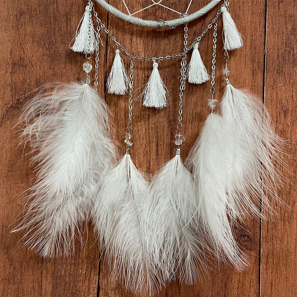 White Dream Catchers Handmade Feather Native Circular Net for Boys Girls Bedroom Wall Hanging Nursery Bedroom Decoration Blessing Gift