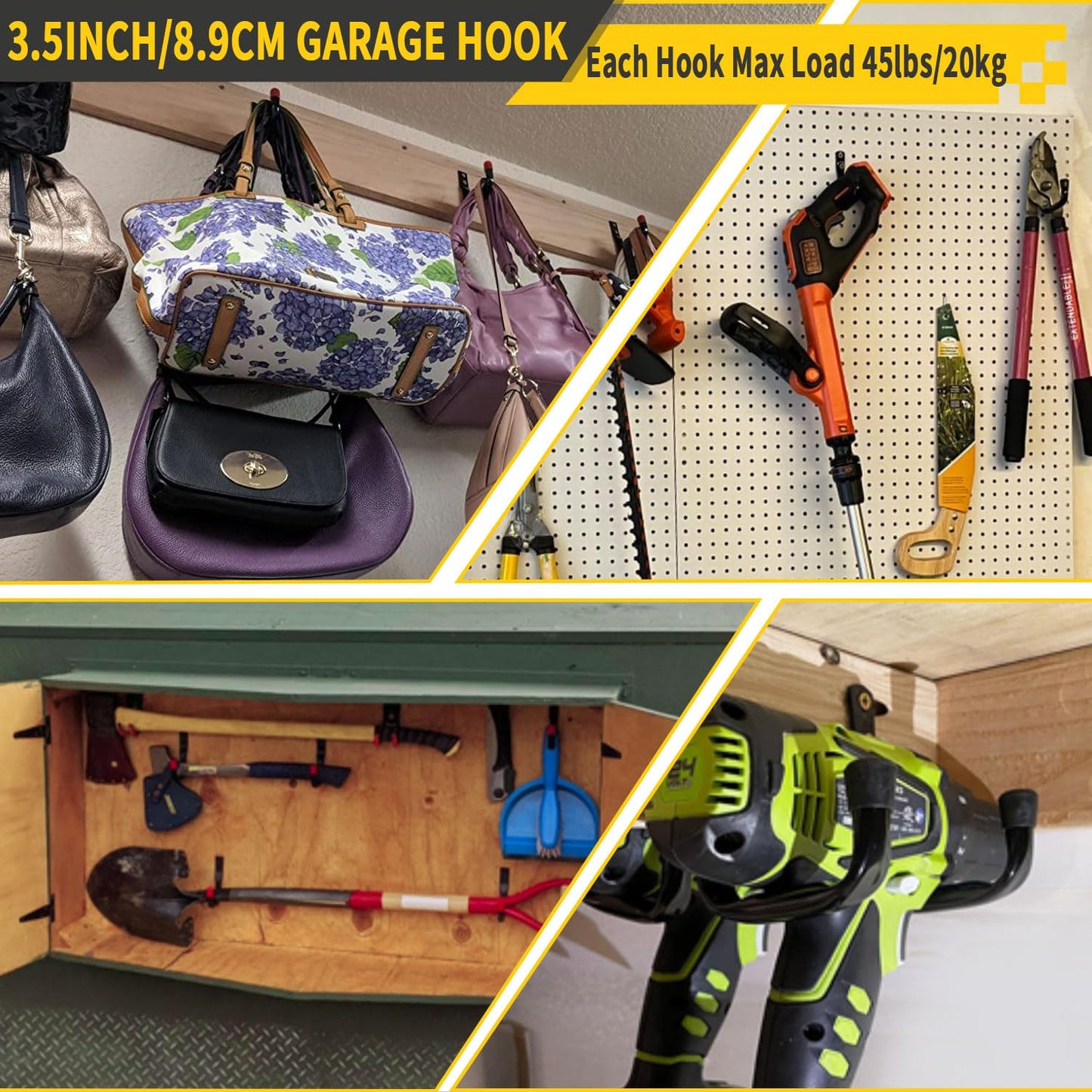 Huondonk Overhead Garage Storage Rack 4 Pack with 4 Hooks, 66Lbs & 45Lbs Capacity, Heavy-Duty 444Lbs Total Garage Ceiling Storage System