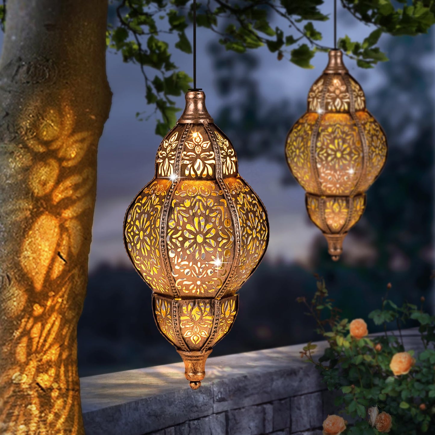 Solar Lanterns Outdoor Waterproof, Hanging Solar Lantern Garden Decor, Decorative Garden Lights for Yard, Patio, Lawn, Porch, Mother's Day Gifts (Moroccan)