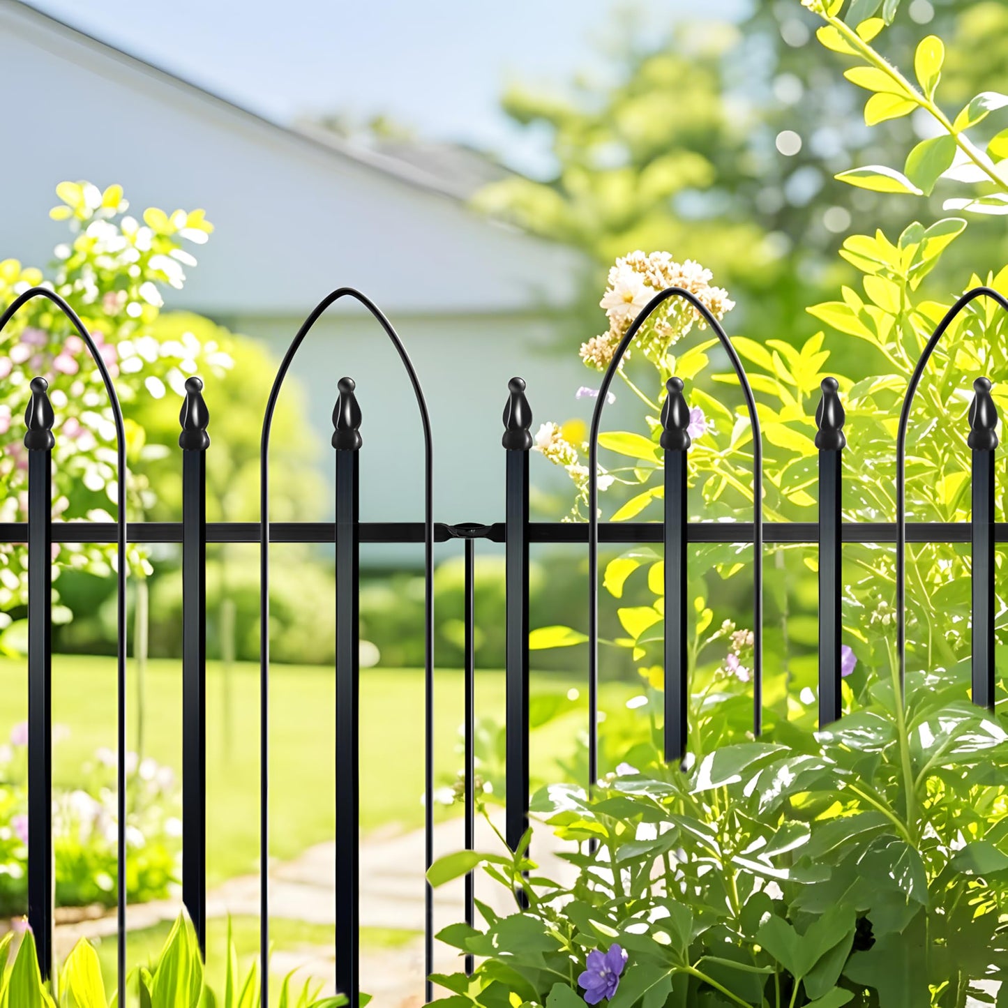 Thealyn Garden Fence 24" H x 24" W (5 Panels, Total 10 ft), Metal Fence Decorative Border Fence, Rustproof Landscape Fencing for Dog, Flower Bed, Yard, Patio, Animal Barrier
