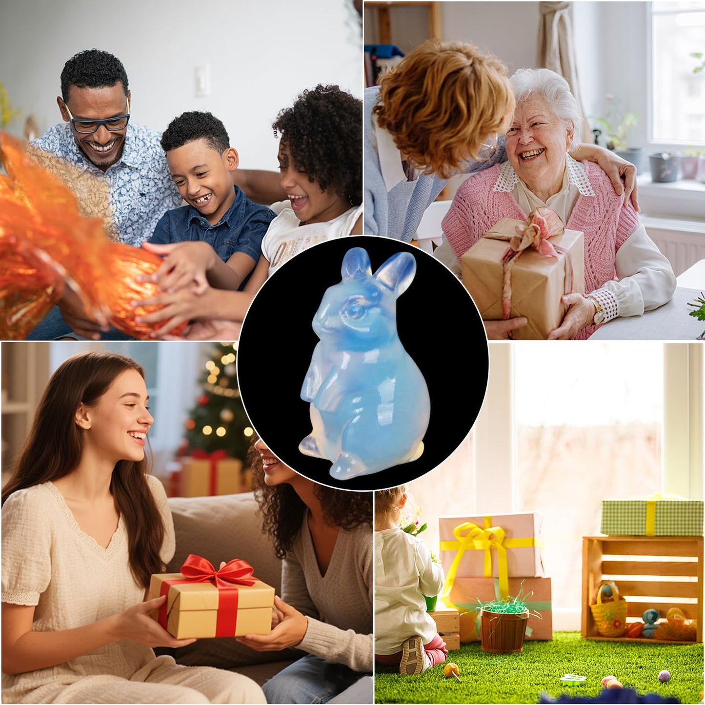 QLRSUXN White Opalite Bunny Figurine,Hand-Carved Rabbit Statue for Home Decor,1.6" Healing Crystal Desk Ornament,Easter Gift for Women Men,Lucky Feng Shui Charm for Office,Cute Animal Spirit Totem