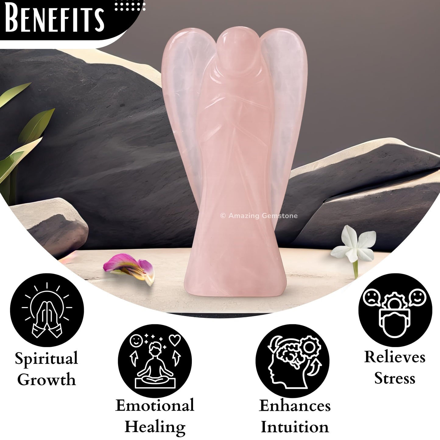 Amazing Gemstone Rose Quartz Angel - Rose Quartz Crystal Angel and Pocket Guardian Angel Crystal Figurines (3 inches)