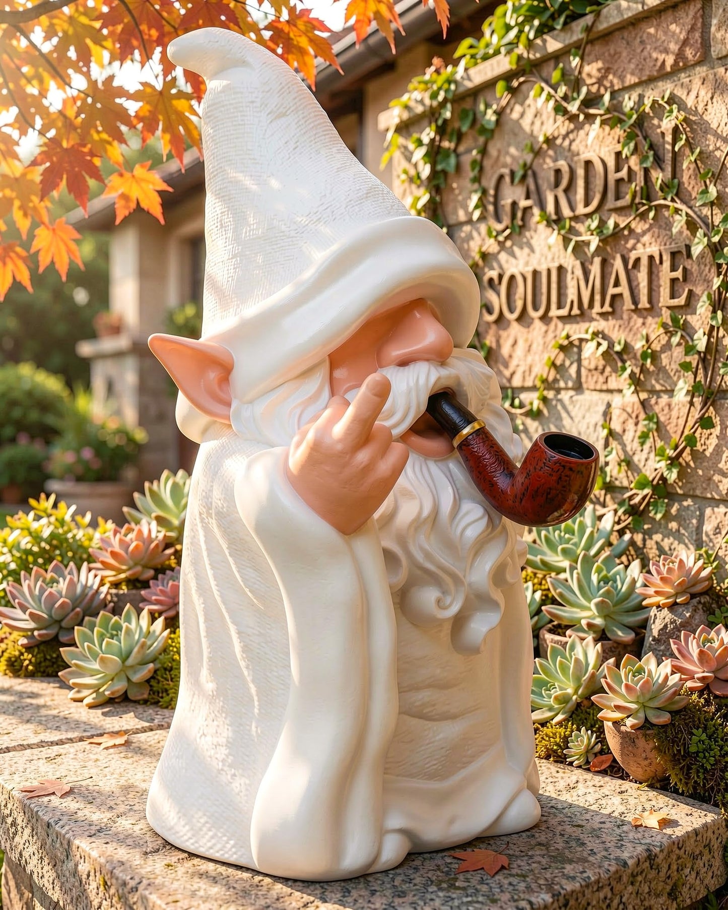 Leverse Smoking Wizard Dwarf Garden Gnome Statue with Middle Finger Decor, 5.9 Inch Funny Resin Outdoor Decoration for Patio, Lawn, Yard and Home, Great Gift for Easter, Halloween and Christmas
