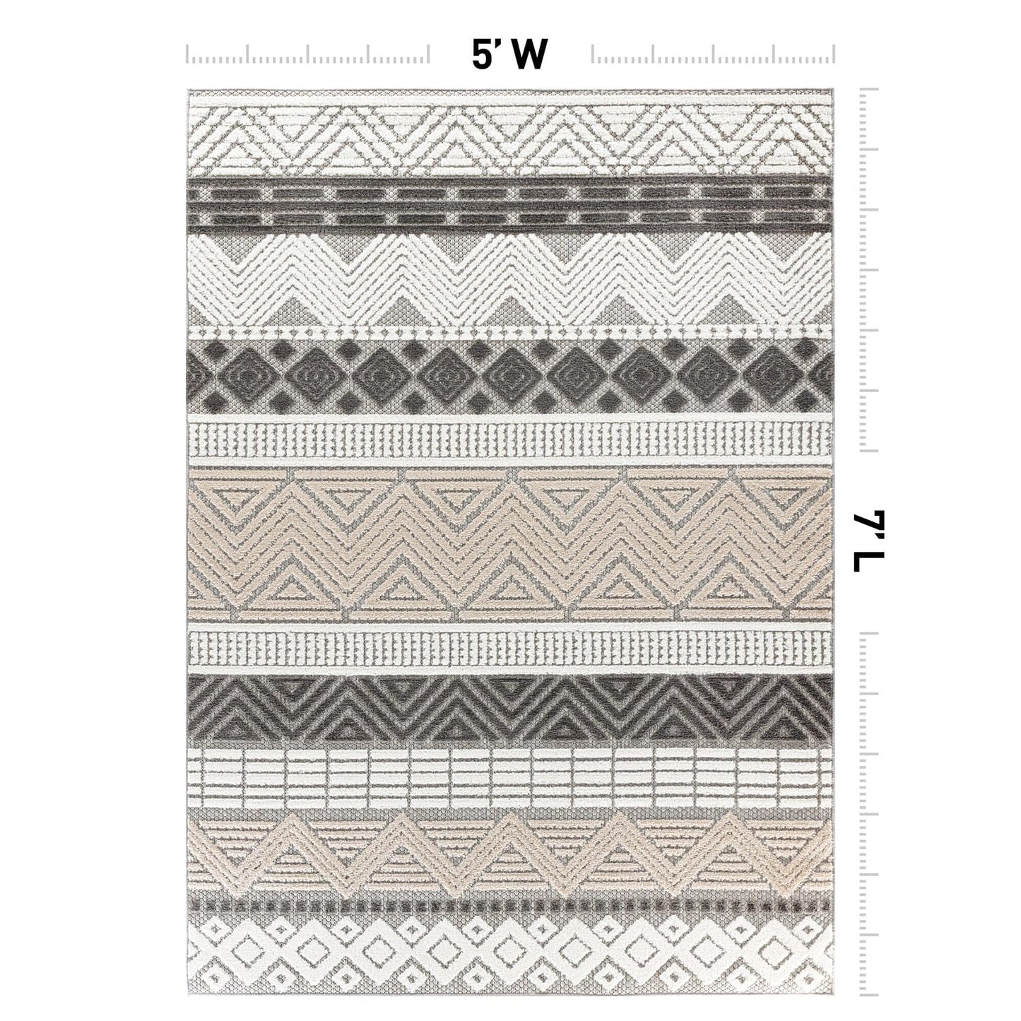 Rugshop Marbella Contemporary Boho Non-Shedding Patio Deck Backyard Indoor/Outdoor Area Rug 5' x 7' Gray