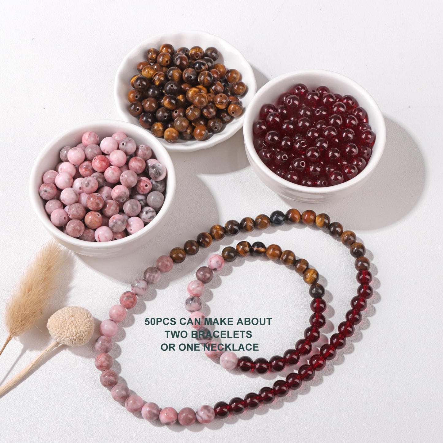 Risyfjew 100PCS 8mm Garnet Red Glass Gemstone Round Loose Beads for Jewelry Making Chakra Crystal Stone Beads for Bracelets Necklace Earrings Making Supplies (100pcs/Strand)