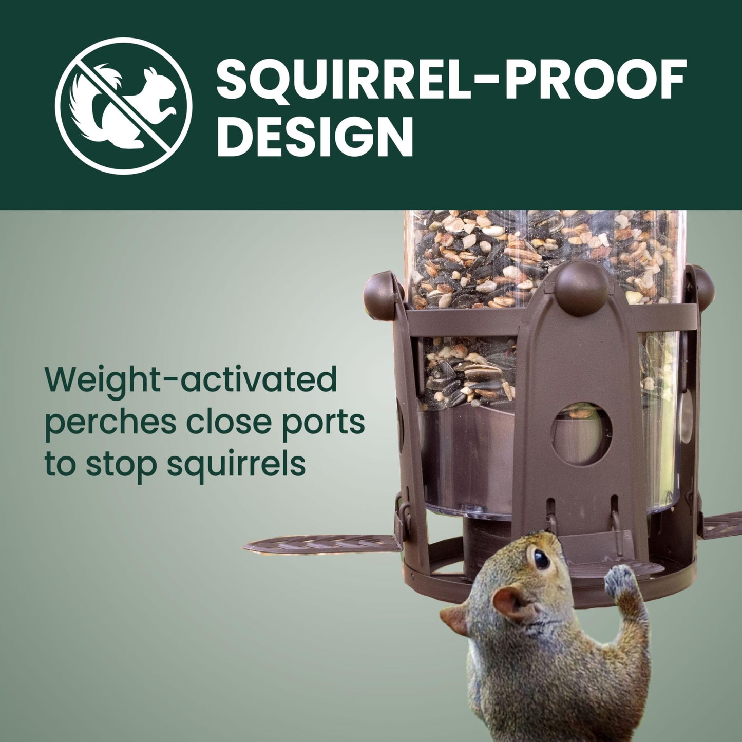 Perky-Pet 334-1SR Squirrel-Be-Gone Max Large Wild Bird Feeder with Flexports, Squirrel Proof Bird Feeder with Weight-Activated Perches - 4LB Seed Capacity