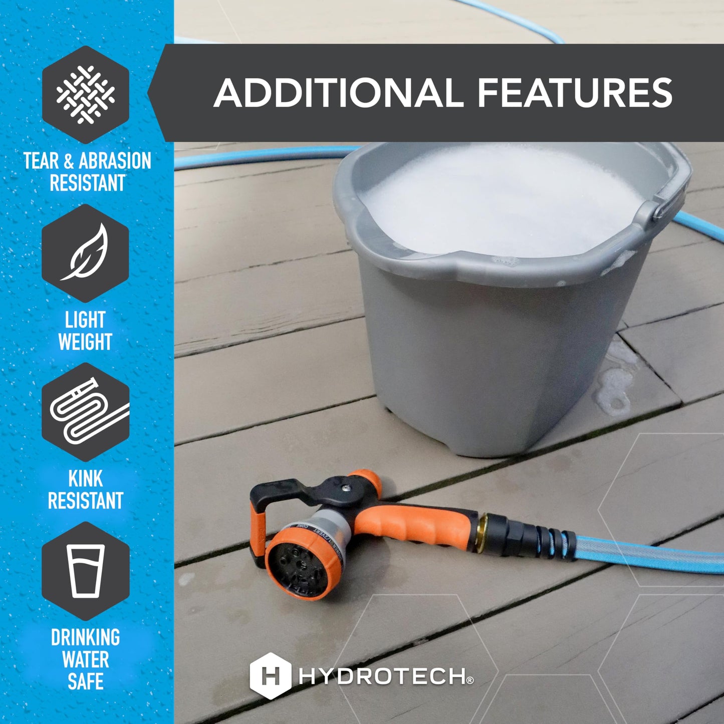 HydroTech FlatJacket 5/8" 25 ft Garden Hose with Patented Force Control Technology- Flexible, Kink-Free, Lightweight Hose for Lawn, Garden, Car Washing, Deck and Patio Cleaning