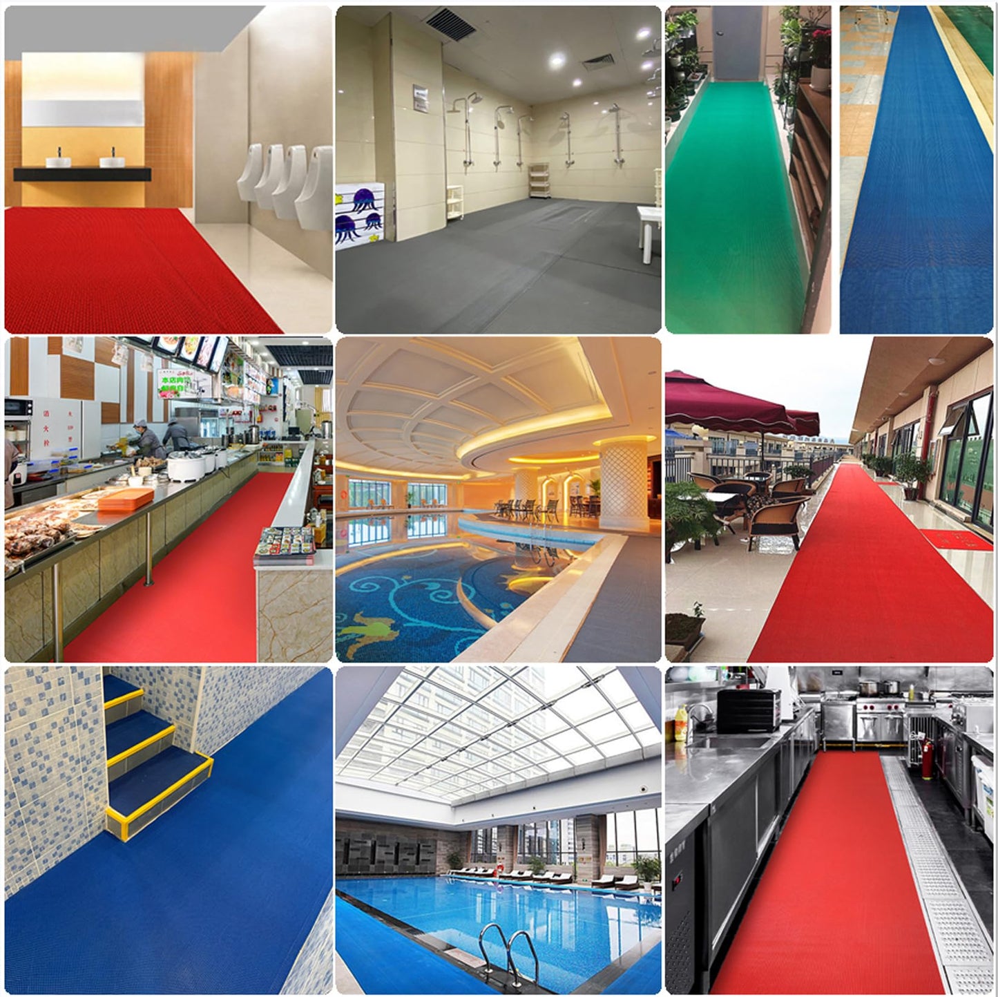 WLWLEO Pool Non Slip Mat Bathroom Anti-Fatigue PVC Rugs 3x20 Ft Heavy Duty Drainage Anti Slip Floor Mats for Commercial Restaurant Kitchen Washroom Sauna SPA Garage Entrance Warehouse,Gray/Grey,0.9×6M
