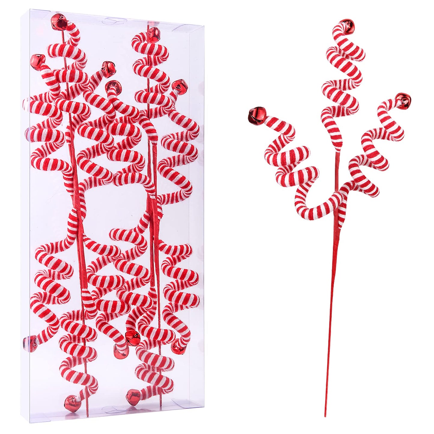 ZHANYIGY 4PC Set Red/White Christmas Tree Decoration Woolen Bells Curly Pick, Christmas Ornaments Home Office Party