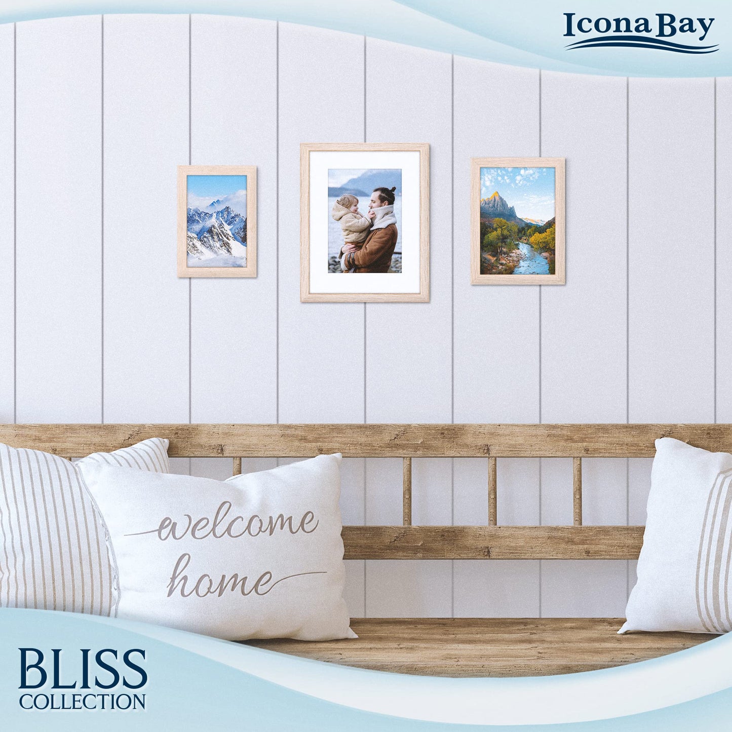 Icona Bay - 5x7 Light Oak Picture Frame - Modern Style Engineered Wood Frame - Table Top or Wall Mount - Bliss Collection