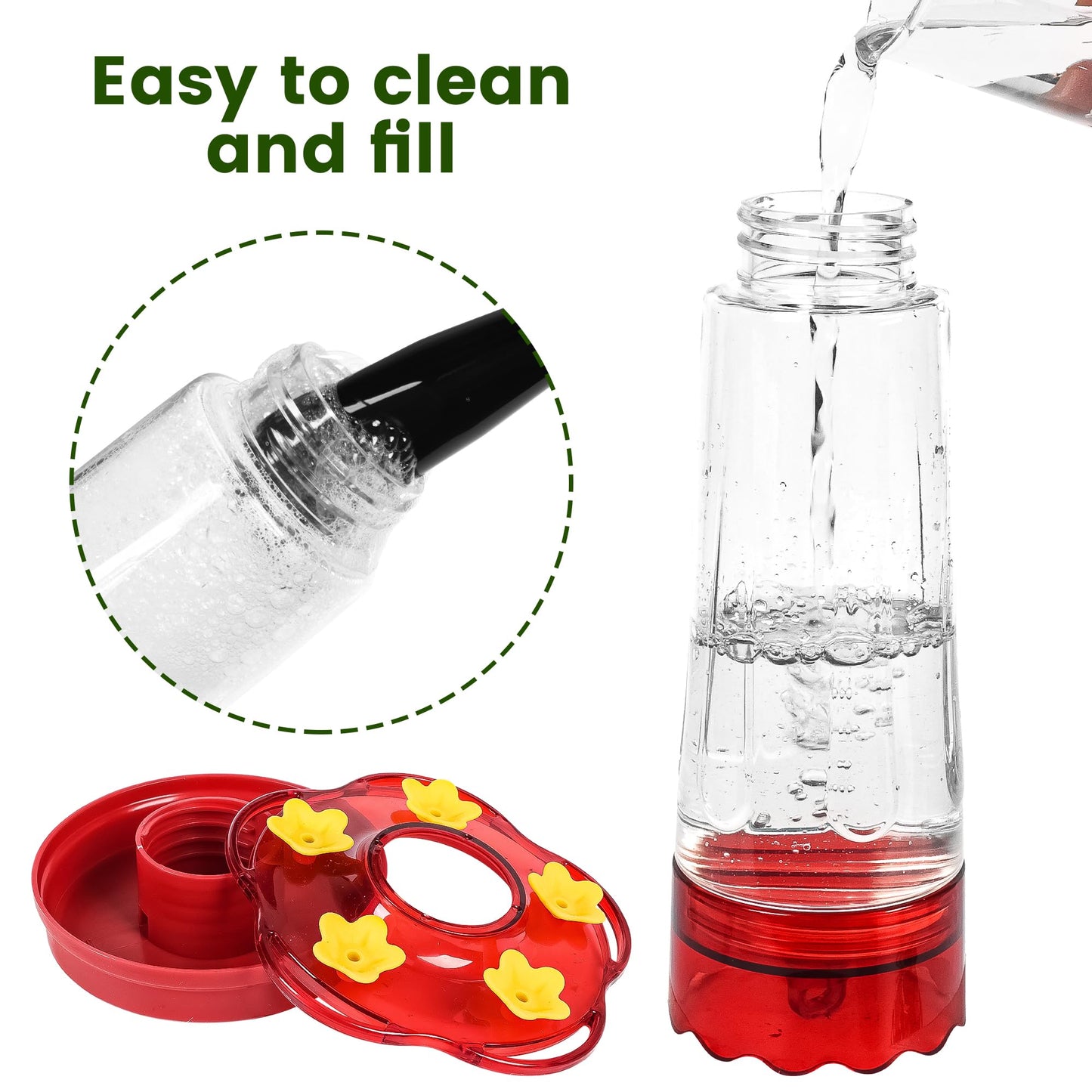 Plastic Hummingbird Feeders for Outdoors Hanging Ant and Bee Proof, 2 Pack 15 Ounces Red Hummingbird Feeder with 5 Feeding Ports and Perches, Built-in Ant Moat, Outside Garden Décor (Plastic, 2)