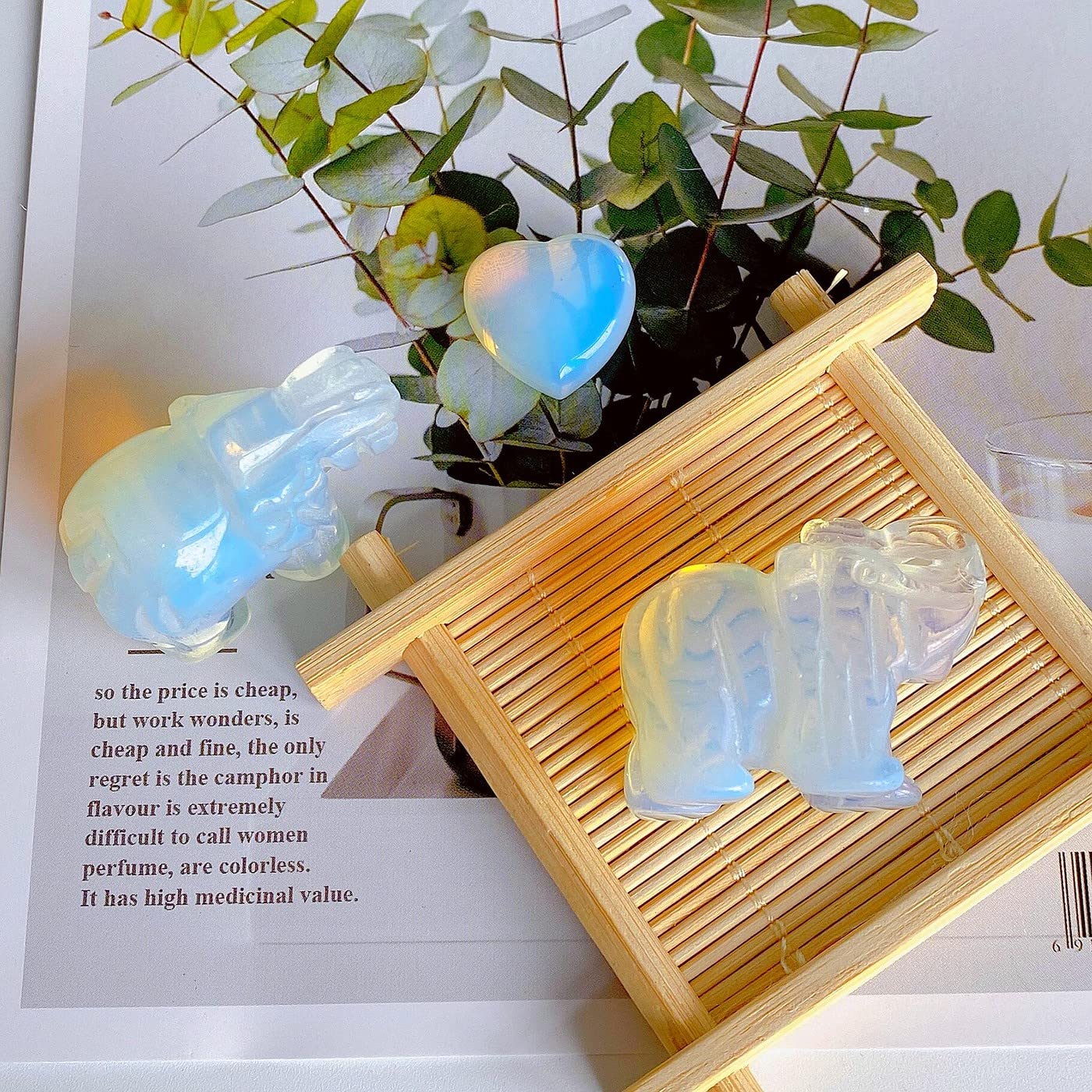 QINJIEJIE Opalite Elephant Crystals Luck Elephant Decor Pocket Crystal Statue Moonstone Guardian Stones Figurine Office Hippie Room Cute Desk Gem Decor Spiritual Love Gift Christmas Stocking Stuffers