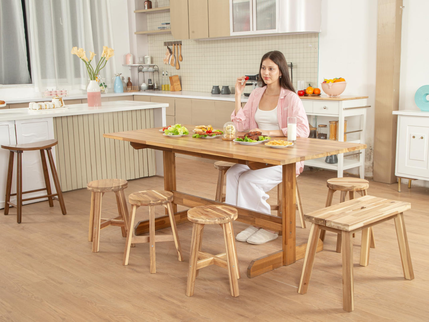 ARROWSTONE Round Stool Acacia Wood, 18" Height, 11'' Round Top, Backless, Easy Assembly, Natural Wax Finish, Wooden Stool for Plant, Dining Room, Kitchen Counter, Makeup