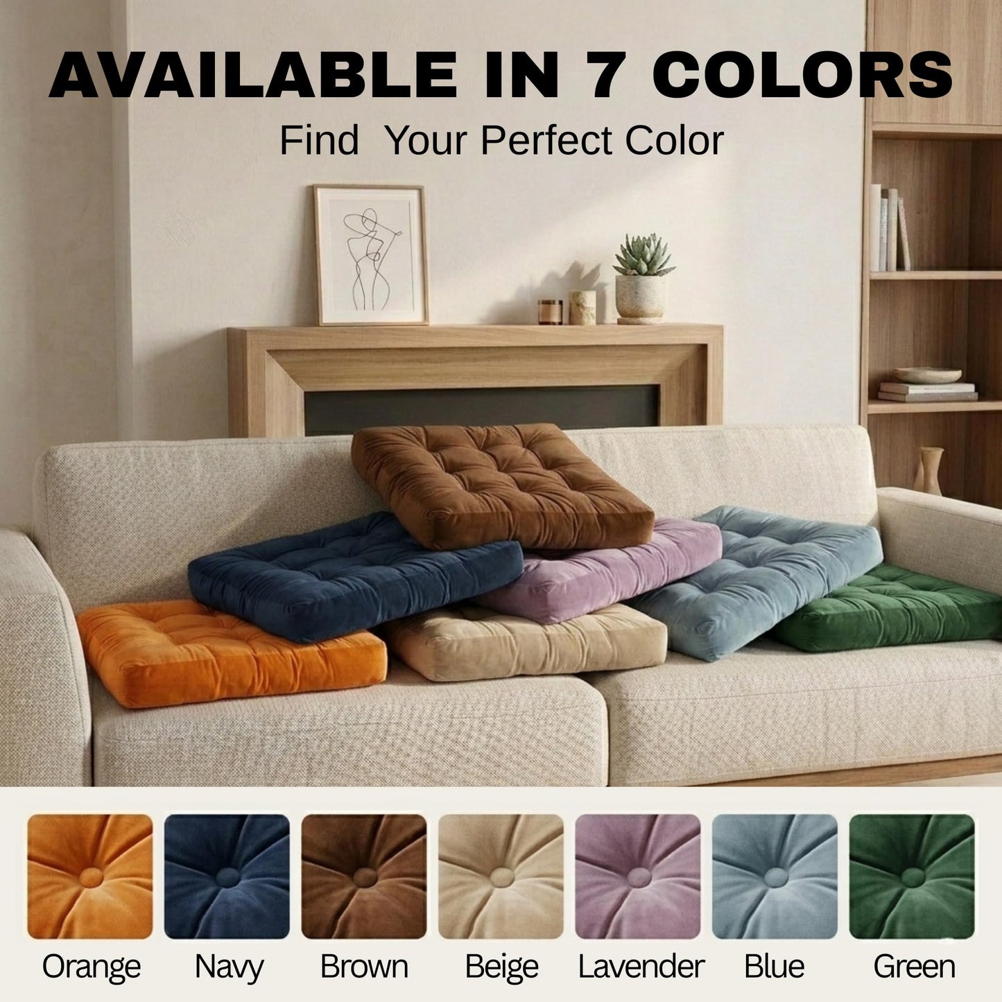 Meditation Cushion Set of 2, Floor Cushions for Adults, Velvet Floor Pillows for Sitting, Tufted Seat Cushions for Yoga, Living Room, Bedroom & Reading Nook, Machine Washable, 22 x 22 Inch, Lavender
