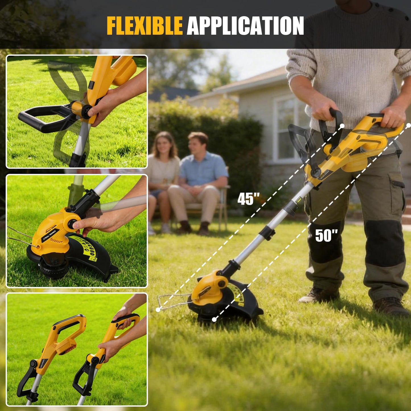 Weed Wacker Weed Eater, 3 in 1 Cordless String Trimmer Compatible with Dewalt 20V Battery (Battery Not Included), 12" Cut, Auto Line Feed, Foldable Edger for Yard Garden