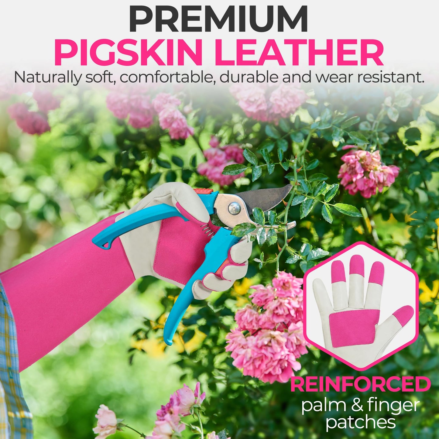 HANDLANDY Rose Pruning Gardening Gloves for Men & Women, Thornproof Long Gauntlet Gloves, Pigskin Leather - Breathable & Durability (Medium)