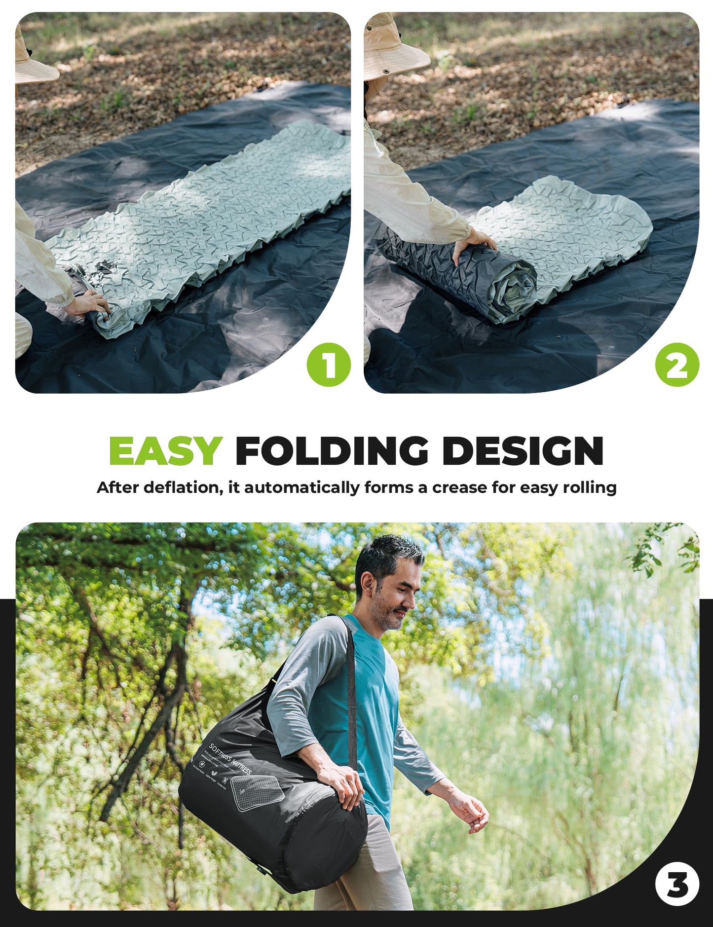 QUNATURE 4" Thick Self Inflating Sleeping Pad with Foam, Air Camping Mattress,Innovative Y-Shaped Telescopic Structure,High R-Value and Portable Double Camping Mats for Camping
