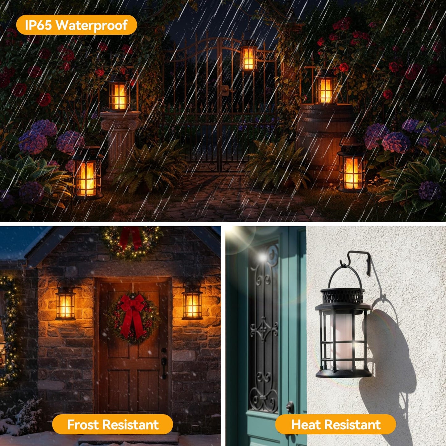 ELUTENG Solar Lantern Outdoor Waterproof Flickering Flame Hanging Lantern, 1200mAh Solar Torch Lights for Patio | Pathway | Yard | Outside Decor