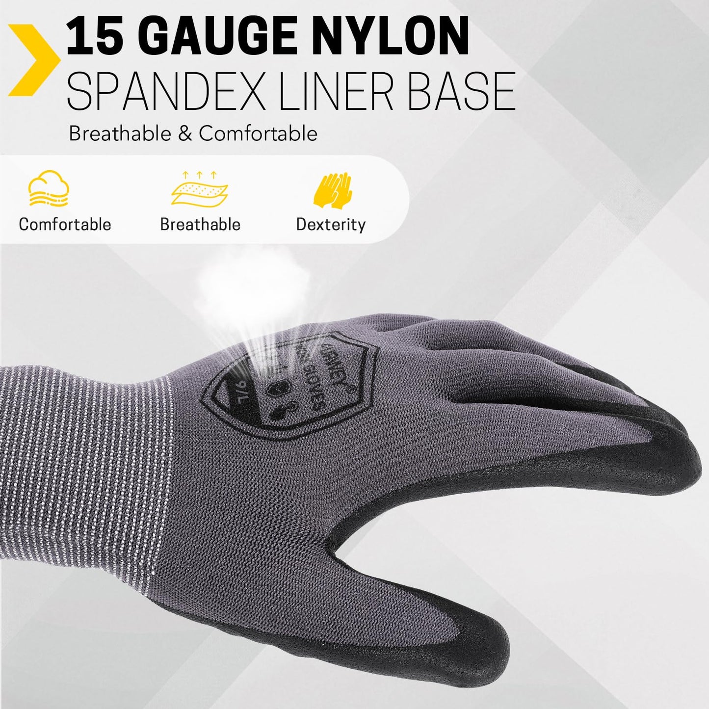 FURWEY Safety Work Gloves,16 Pairs Micro-Foam Nitrile Coated Glove for Men and Women, Touchscreen, Ideal for Warehouse Package Handling，Construction, Gardening, Small