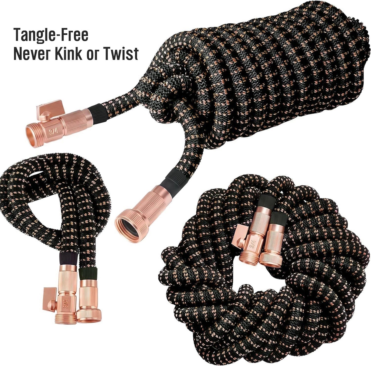 100FT Expandable Garden Hose - with 10-Function Spray Nozzle - Lightweight, Flexible, 3/4" Solid Brass Fittings-champagne