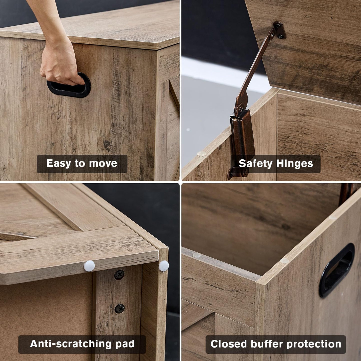 XDliv 39.4” Storage Bench, Extra Large Entryway Bench with Storage,Storage Chest with 2 Safety Hinges,Blanket Storage,Shoe Storage Chest for Bedroom,Living Room,Easy Assembly. (Greige)