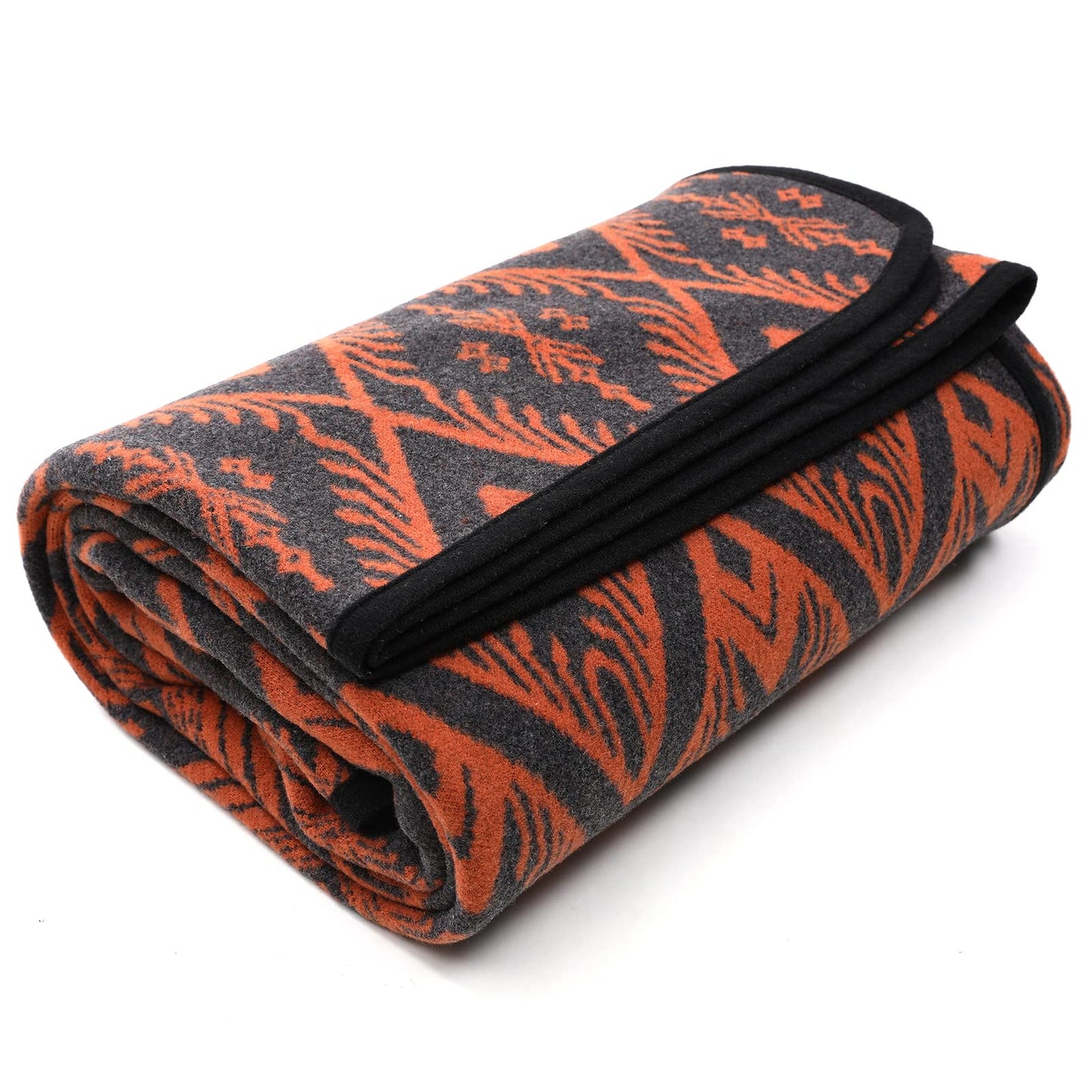 PuTian Merino Wool Blanket - 4 lbs Warm, Thick, Washable, Large 87" x 63" Throw for Outdoors, Camping, Couch, Bed, Travel - Super Soft - Bohemia Orange