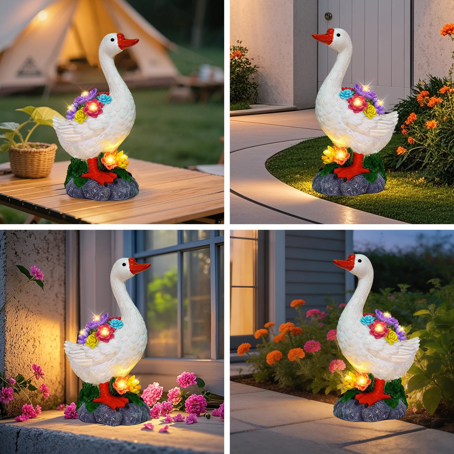 ZFNN Garden Goose Statue with Solar Succulent Lights, Outdoor Porch Goose Decor, Waterproof Figurine Lights for Yard Lawn Patio Balcony, Unique Gifts for Mom, Garden Lovers, Grandma