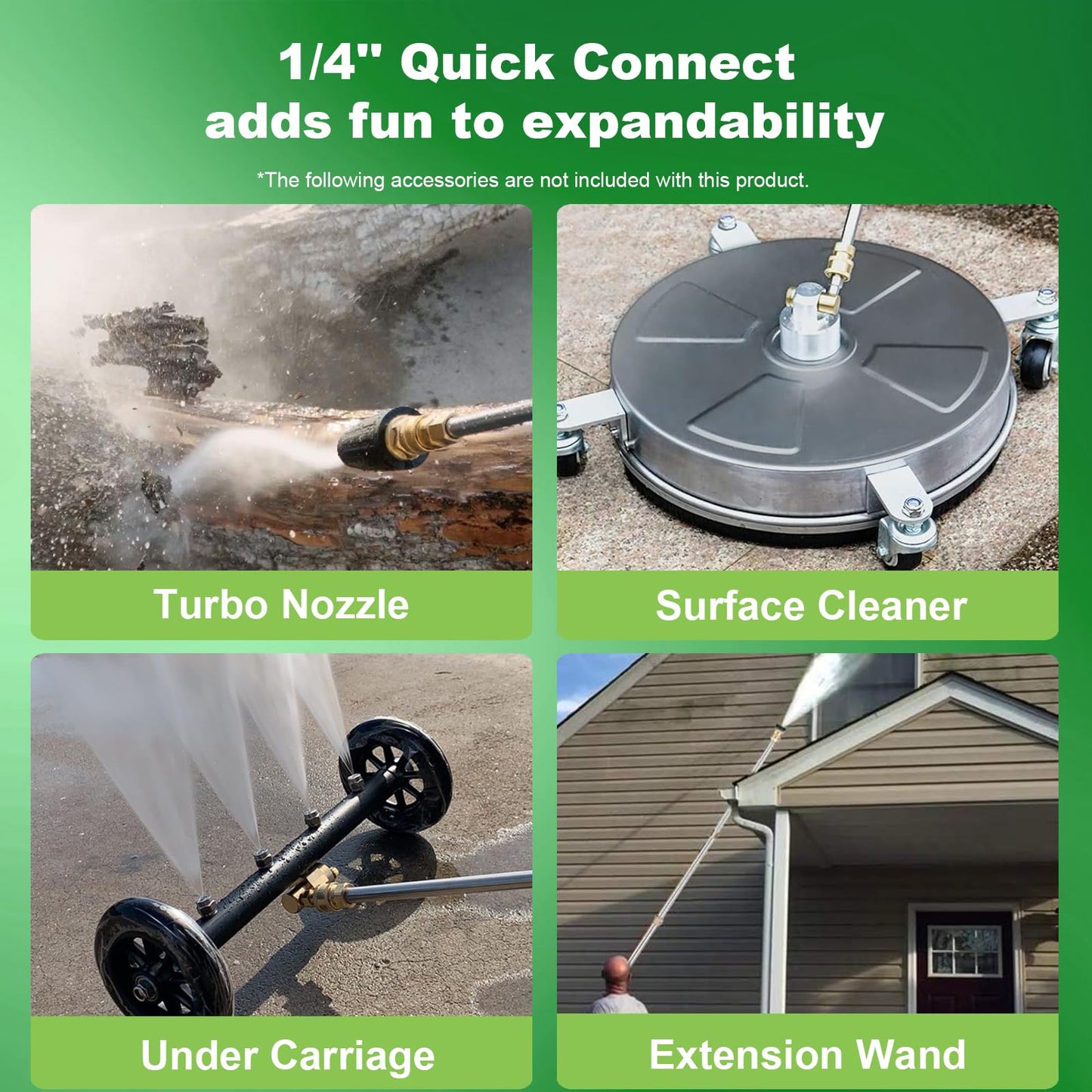 commowner Pressure Washer 5000PSI 4.0GPM Power Washers with M22-14mm Pressure Hose 33FT, Power Sprayers High Pressure with 1/4" QC Compatible Surface Cleaner for Home Cars Driveways, LGreen