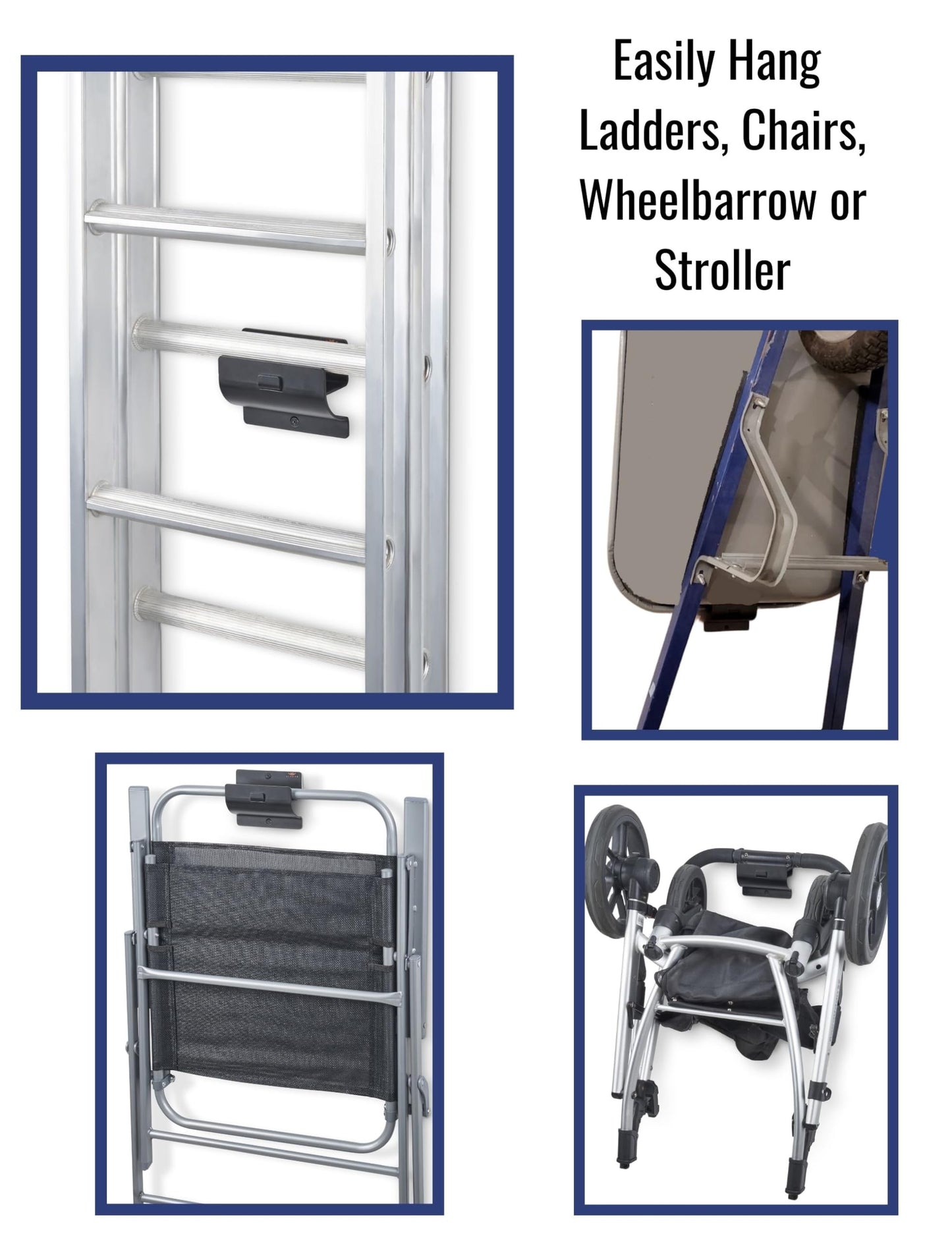 Ladder Hook - Black Heavy Duty Ladder Brackets for Garage Wall - Utility Hook for Wall Mount Ladder Storage, Folding Chair - Tool Holder to Organize Garage and Shed