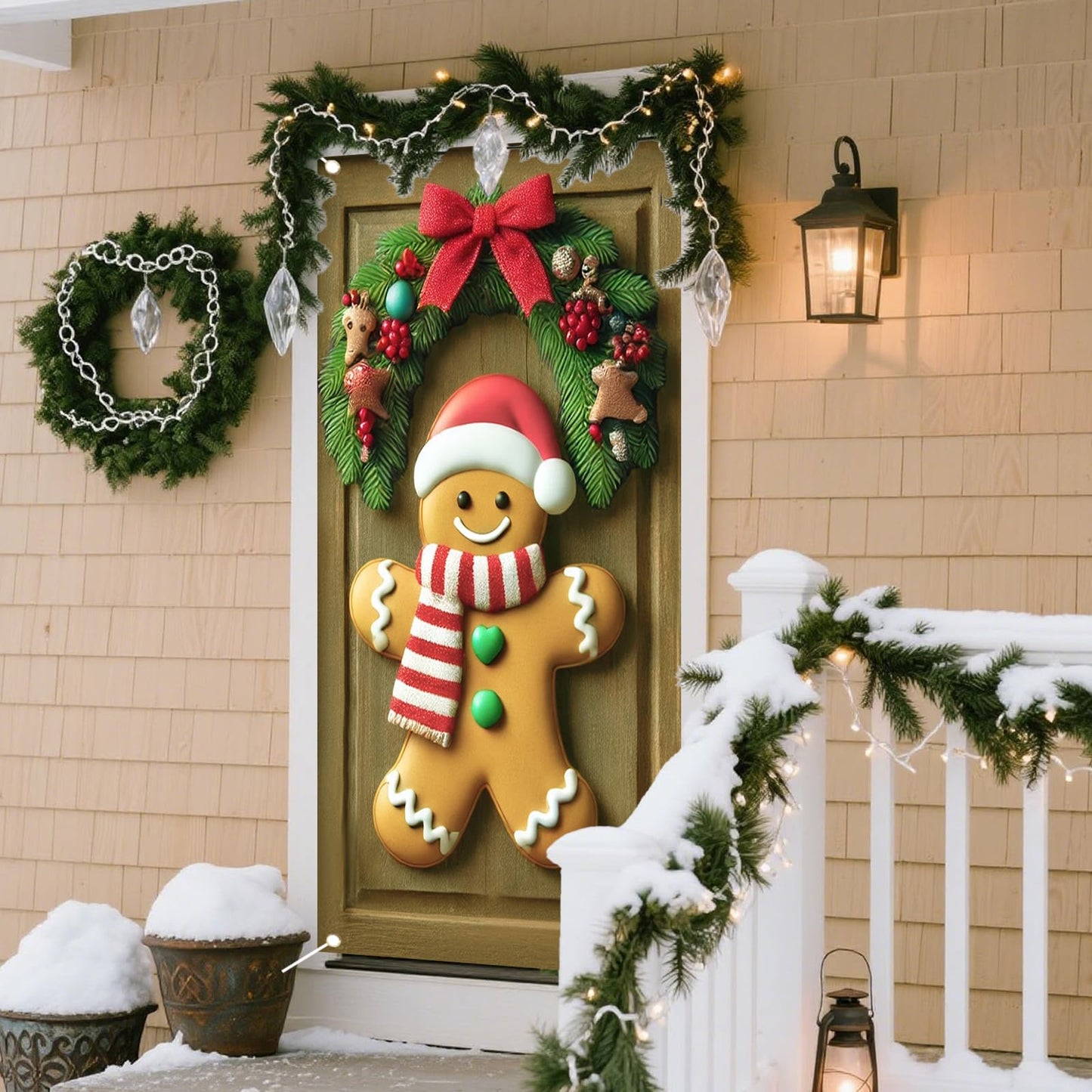 Nuxovilar Christmas Door Cover Banner 35x71 Door Banner Christmas Festive Gingerbread Man Winter Holiday Decor for Home Indoor Outdoor