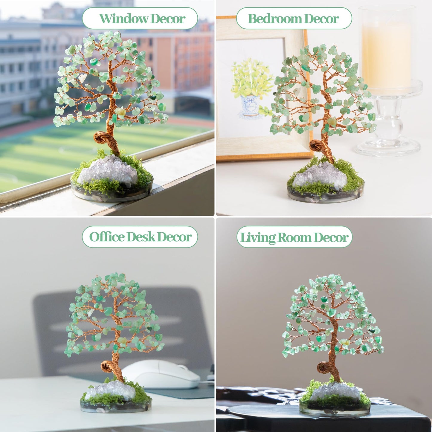 Dreamocean Green Aventurine Crystal Tree Gemstone Tree Crystal Bonsai Money Tree of Life for Positive Energy, Money, Good Luck Chirstmas Birthday Gifts for Sister（Green）