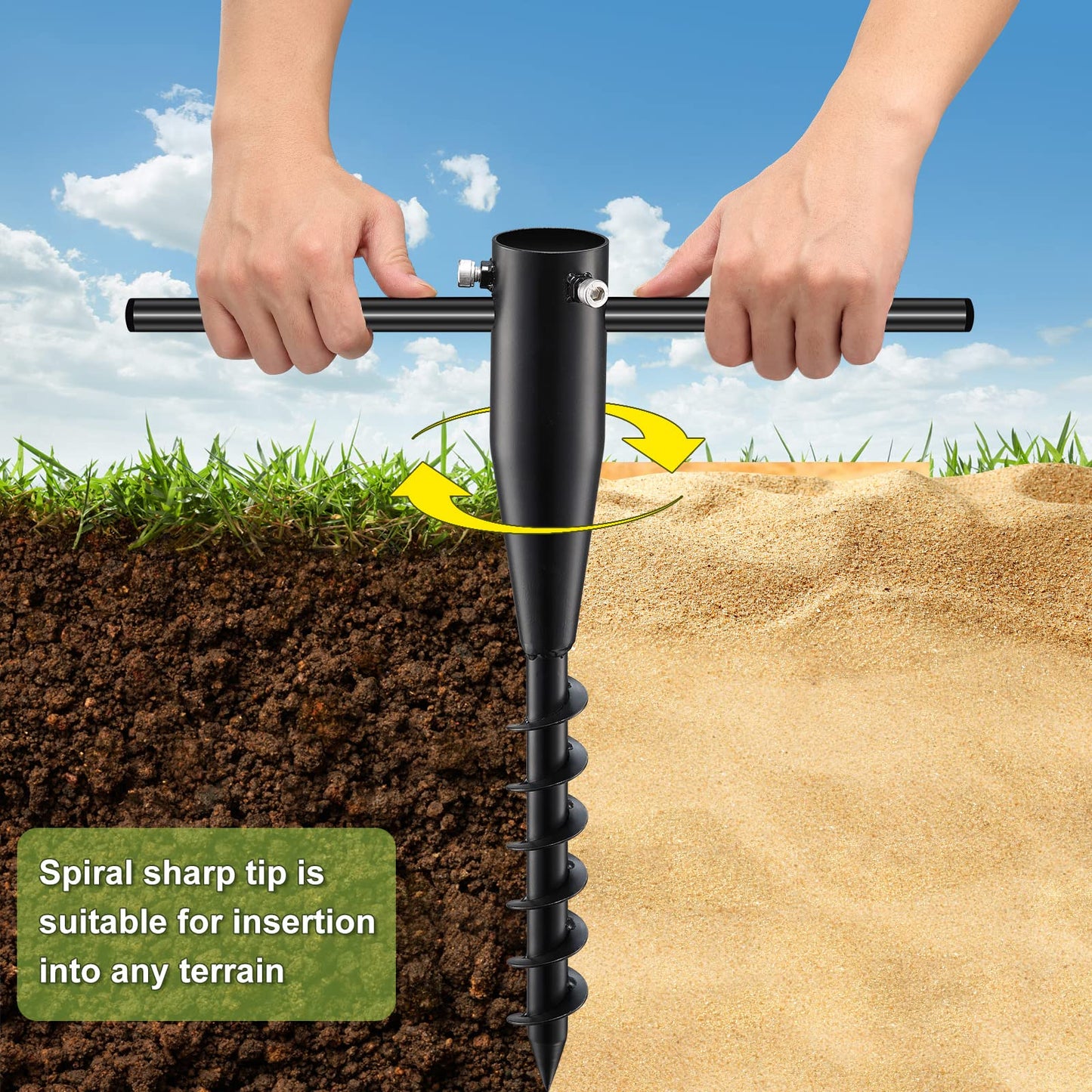 Lcokeiy Beach Umbrella Sand Anchor - Heavy Duty Outdoor Umbrella Holder No Dig Ground Umbrella Base - Sturdy and Reliable 2.3“ Inner Diameter, Black(1 Pack)