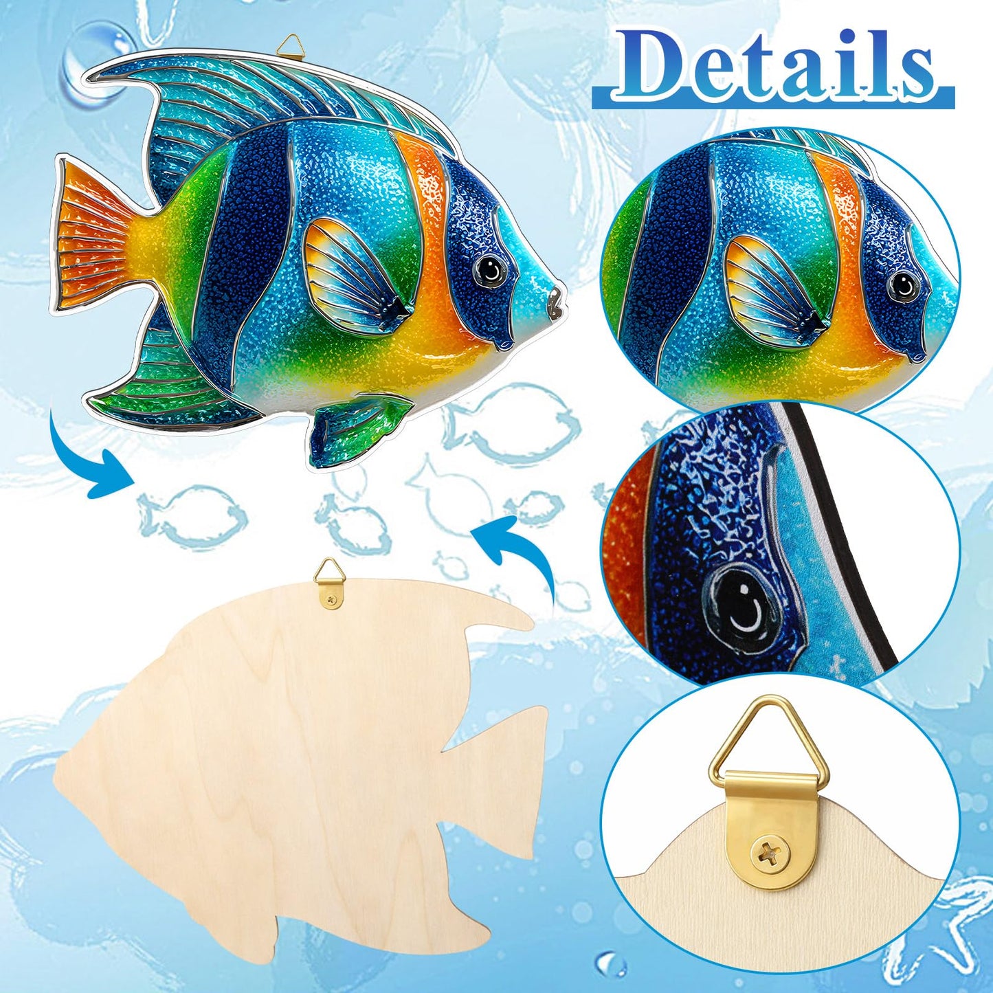 AceOrbit 8 Pcs Large Wooden Coastal Ocean Wall Art Rustic Ocean Theme Wall Decor Wooden Fish Turtle Crab Seahorse Starfish Jellyfish Seashells Coral Decoration with Hooks for Sea Beach Nautical Party
