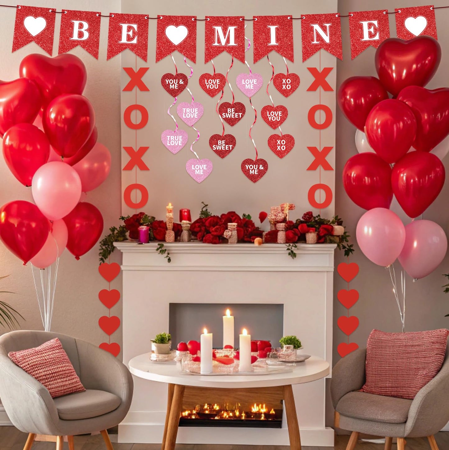 Valentines Day Decorations Valentine's Day Be Mine Decorations Hanging Heart Swirls, BE Mine Love Heart XO Garlands Banner for Valentines Decor Home Classroom Wedding Party Supplies