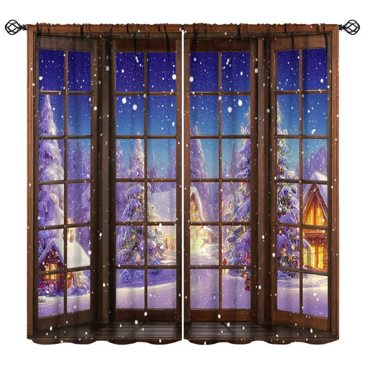 JESTRONRY Winter Christmas Curtains, Winter House Christmas Tree Snow Scenery Seasonal Xmas Nature Theme,Blackout Rod Pocket Window Drapes for Living Room Bedroom Bathroom W42xL45in