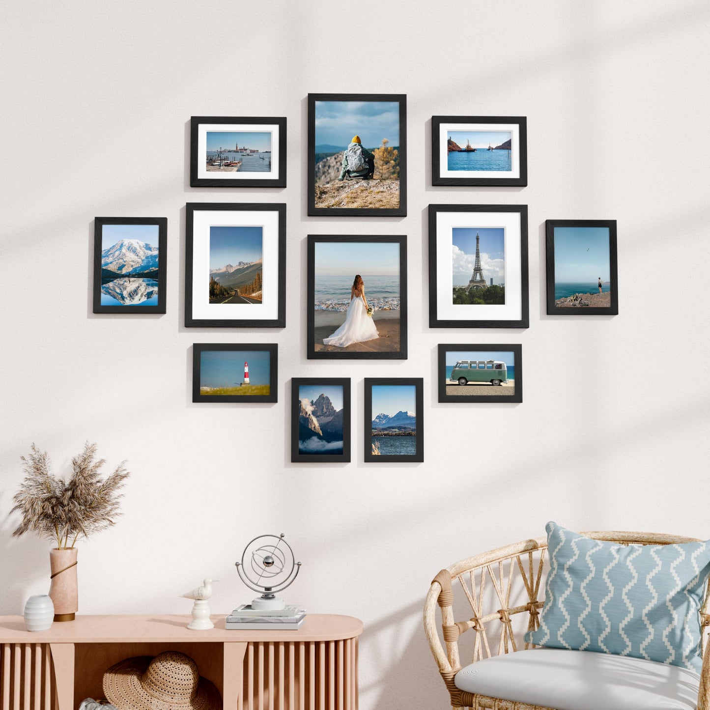 Vittanly 12 Pack Picture Frames Collage Wall Decor for Mounting or Tabletop Display, Gallery Wall Frame Set for Family, Multi Sizes Including 4pcs 8x10, 4pcs 5x7, 4pcs 4x6, Black
