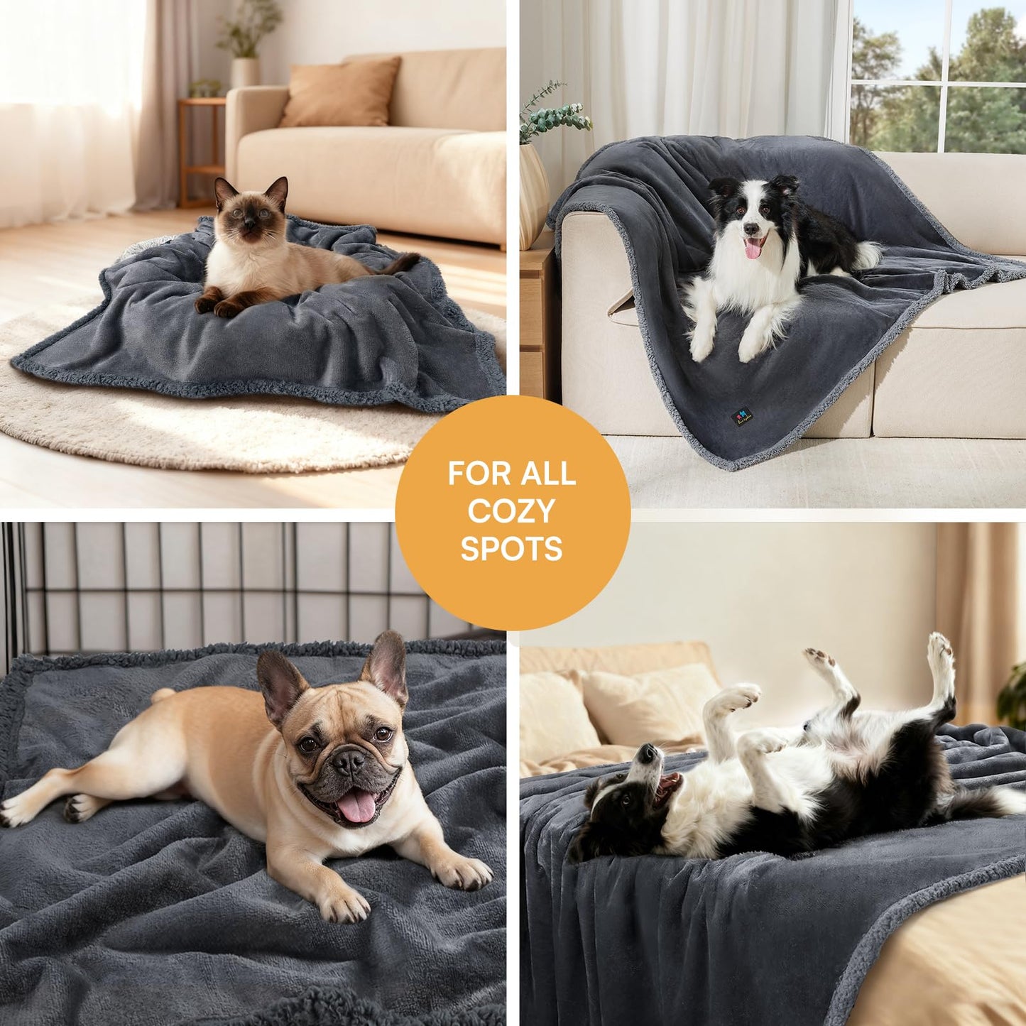 Waterproof Pet Blanket, Liquid Pee Proof Dog Blanket for Sofa Bed Couch, Reversible Sherpa Fleece Furniture Protector Cover for Small Medium Large Dogs Cats, Dark Gray Medium（57" x 40"）