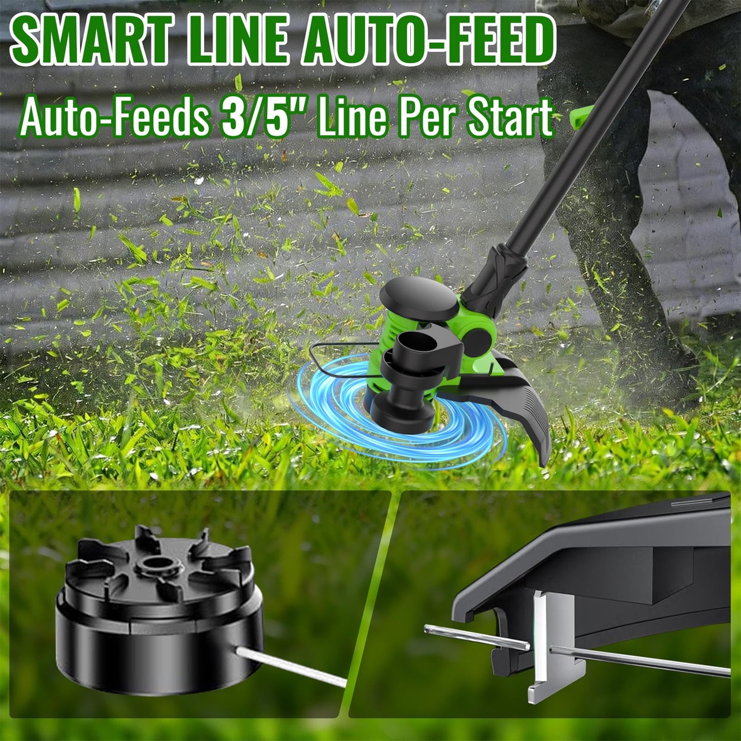 12" Cordless Weed Wacker String Trimmer with 2x5.0ah Battery and Charger, Electric Grass Trimmer 20V Battery Powered Weed Eater String, Edger Lawn Tool Grass Cutter with 8pcs Line Lawn Mover