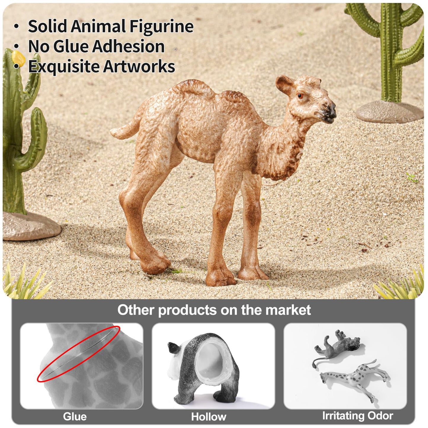 THINKBAY 16PCS Desert Animals Toys for Kids Includes Lizard, Cactus, Rattlesnake, Komodo Dragon Figurines, Desert Animals Figures for Diorama, Cake Toppers, Valentine's Day Gifts for Kids