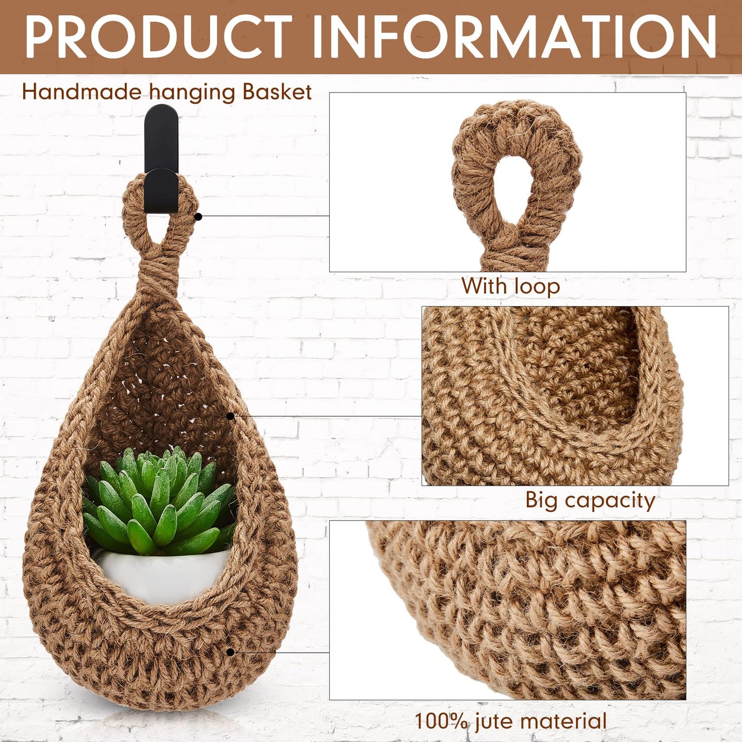 Honeydak Boho Decor Hanging Wall Baskets for Kitchen 3 Pack Teardrop Baskets with Hooks Storage Fruit Onion Vegetable Potato for Home 3 Sizes(Linen,Teardrop,Jute)